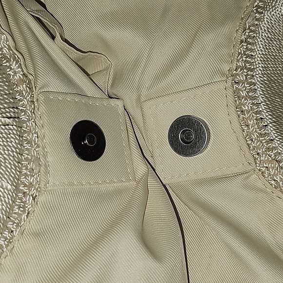 The Sak Crochet Shoulder Crossbody Bag Cream Ivory Wood Ring Handle Boho Y2K - Picture 6 of 15